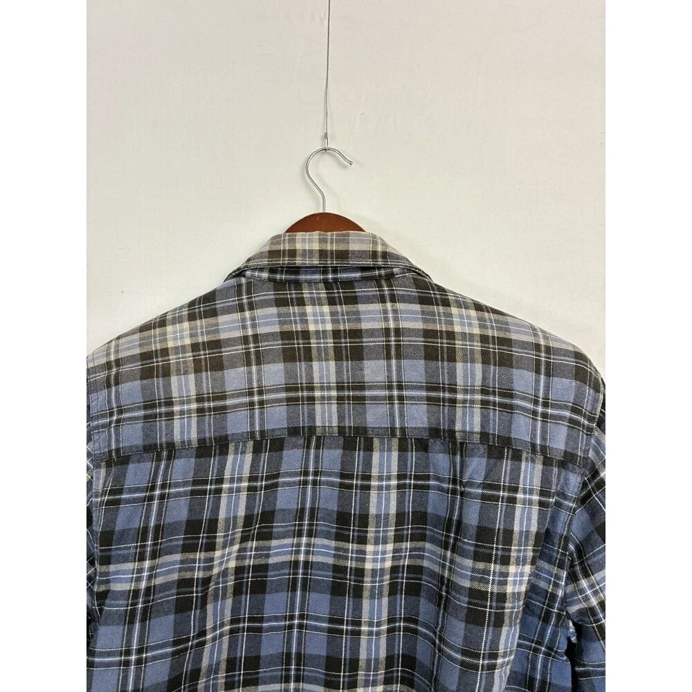 BC Clothing Mens M Blue Plaid Flannel Shirt Jacket Quilted Lined Cotton Shacket